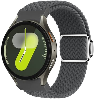 Nylon bandje - geschikt voor Samsung Galaxy Watch 7 (40 & 44mm) / Watch 6 (Classic) / Watch 5 (Pro) / Watch 4 (Classic) / Watch FE - met easy pin - donkergrijs