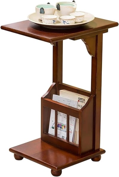C-vormige bijzettafel - Banktafel opbergplank - Ruimtebesparend werken - Twee open planken - 46 x 38 x 61 cm - Houtkleur