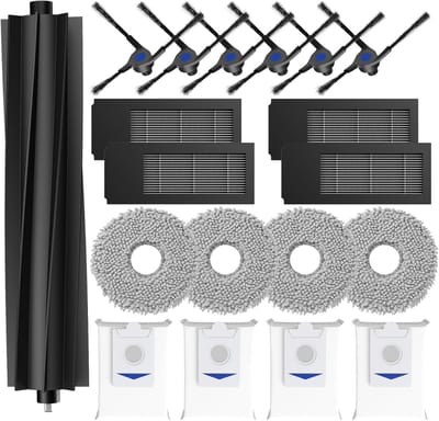 TOVBMUP 19 Stuks Stofzuigeronderdelen - Onderhoudsset voor Ecovacs Deebot X2 Omni/X2/X2 Pro - Geschikt voor Ecovacs Deebot X2 Serie - Incl. 1 Hoofdborstel, 4 HEPA-Filters, 4 Dweilpads, 4 Stofzakken en 6 Zijborstels
