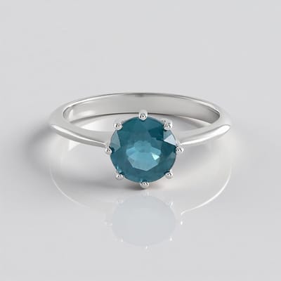 Cavill - Zilveren Ring 925 Sterling Zilver - 1,29 ct Petrol Kyaniet Ronde Edelsteen - Prong Zetting - Elegante Nepalese Sieraad - Blauwe Ringen Dames