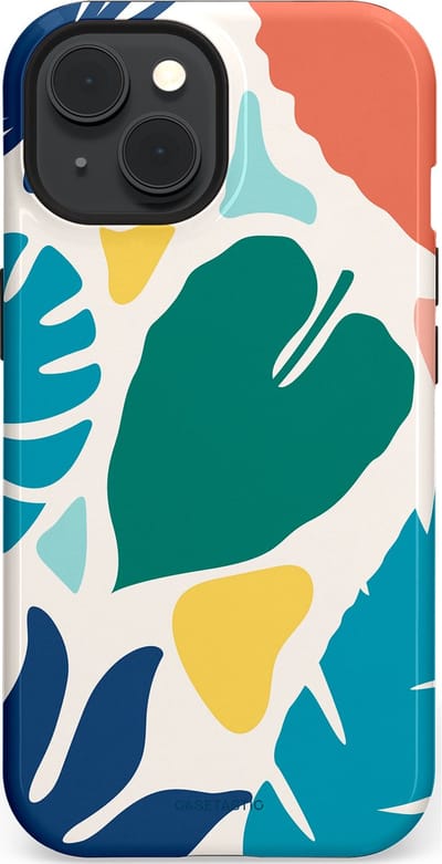 Casetastic Hoesje Geschikt voor Apple iPhone 15 Magsafe - Stijlvolle Beschermende Duo-layer Case - Moderne Kunstbladeren