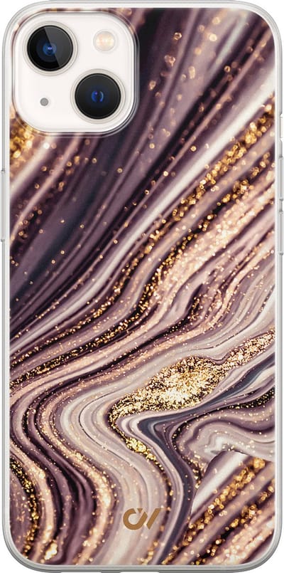 Hoesje geschikt voor Apple iPhone 13 - Golden Pink Marble - - Paars - Apple - Casevibes