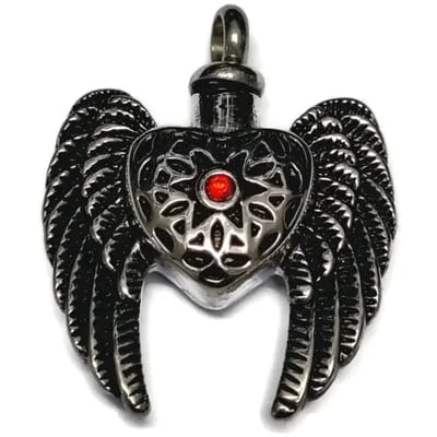 Aramat Jewels | Gedenkhangers | Stalen Ashanger met Vleugels – 15 Modellen Engel & Hart Gedenksieraad | hart met vlegels-rood-zirkonia-4x3cm | |20mm | Staal | Volwassenen | Verkleurd niet