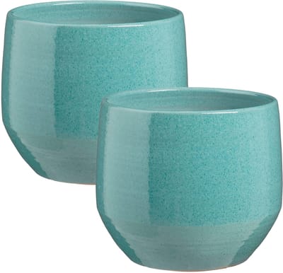 Mica Decorations bloempot / plantenpot Venice - 2x - blauw turquoise - terracotta - D27 x H24 cm - effen