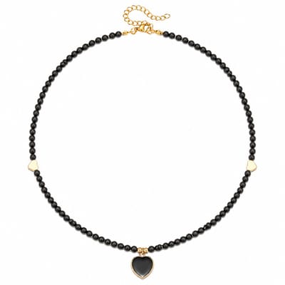Luxamore® Dames Ketting Zwart – Kralenketting met Hart Hanger – Verstelbare Choker Halsketting – Goudkleurige Sieraden Dames