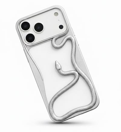 Zilverkleurig transparant telefoon hoesje geschikt voor iPhone 17 Pro Max – backcover met 3D slang detail, zacht TPU softcase met verhoogde rand en elektroplating afwerking