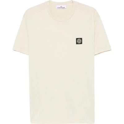 T-shirt à manches courtes et col rond avec logo Stone Island pour homme Hauts Beige K1S1521000-39S0013-V0095 S white