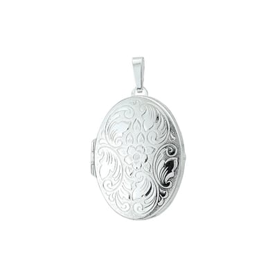 Medaillon met foto en bloem decoratie | 925 sterling | Gepolijst Zilver