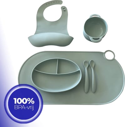 COOL'R® - Silicone Baby Servies - 3-Delig Kinderservieset - Baby slabbertje - Baby bordje - Baby Peuter Bestek - Kinderservies - Baby lepel - Baby vork - Kraamcadeau