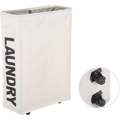 Coin mince pliable Oxford tissu panier à linge poubelle maille cordon sale beige
