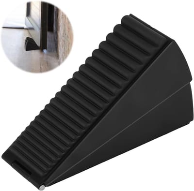 Deurstopper - Deurwig - 7,5 cm Deurstopper voor 20-60mm Hoge Deuren - Deurstoppers Buiten en Binnen - Rubber/RVS - Deurstop Duurzaam / Heavy Duty - Veerbelaste Deurstopper - Zwart