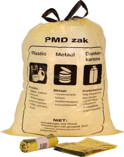 Afvalzakken geel PMD afval 61x80+5cm - 60 liter - 50 rol à 10 stuks