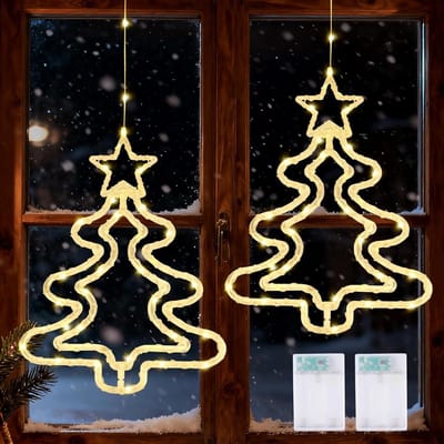 Raamdecoratie voor Kerstmis, 2 stuks, LED kerstverlichting, batterijgevoed, draaibare lampjes voor binnen, sfeervolle kerstversiering