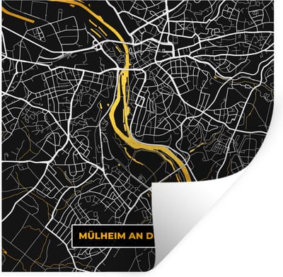 Muurstickers - Sticker Folie - Mülheim an der Ruhr - Goud - Stadskaart - Plattegrond - Kaart - Duitsland - 100x100 cm - Plakfolie - Muurstickers Kinderkamer - Zelfklevend Behang XXL - Zelfklevend behangpapier - Stickerfolie
