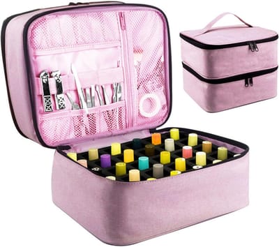 KZQ Nagellak opbergtas - met uitneembaar binnenvak - nagellaktas met dubbele ritssluiting - draagbare organizer voor nagellak en manicurekit - geschikt voor nagelstylisten en thuisgebruik - opvouwbaar ontwerp met meerdere compartimenten