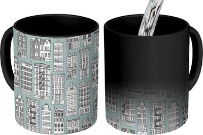Magische Mok - Foto op Warmte Mokken - Koffiemok - Patronen - Huizen - Scandinavisch - Magic Mok - Beker - 350 ML - Theemok