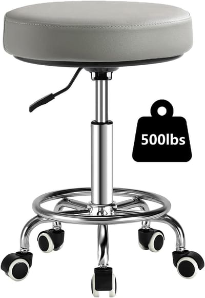 Verstelbare Roller Stoel - Kruk met Wielen - Mobiel Zitten - Ergonomische Steun - Compact Formaat - Grijs