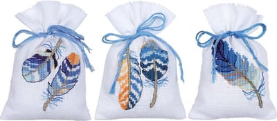 Vervaco - Kruidenzakje kit - Blauwe pluimpjes set van 3 - PN-0170243 - Borduren - Borduurpakket - Borduurpakket volwassenen - Borduurpakket kind