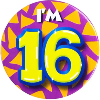 Button 16 Jaar - Button met speld (55mm) - Leeftijd badge - 16 Jaar versiering - Accessoires - Rozet I'm 16 - Verjaardag jongen / meisje / man / vrouw - Button 16 Jaar