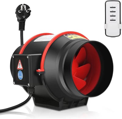 Buisventilator Regelbaar - Kanaalventilator Afzuiger - Luchtcirculatie Verbeteren - Met Afstandsbediening - 150 mm - Zwart-Rood