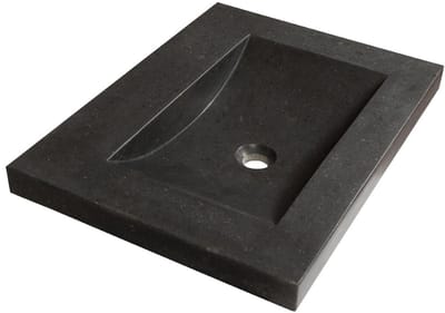 Brauer Magma Wastafel - 60 cm - met 1 Spoelbak en 0 Kraangaten - Natuursteen Basalt Antraciet