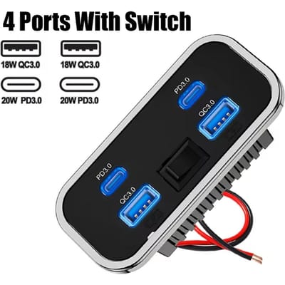 4 Poorten Autolader Dubbele USB Type-C Snel Laadcontactpaneel QC3.0+PD3.0 Stroomadapter Voor Camper Bus Auto Accessoires saffraan