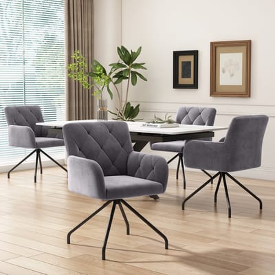 MODFU Eetkamerstoelen Set Van 4 - Gestoffeerd Met Armleuningen - Modern - Voor Eetkamer - Fluweel - Donkergrijs