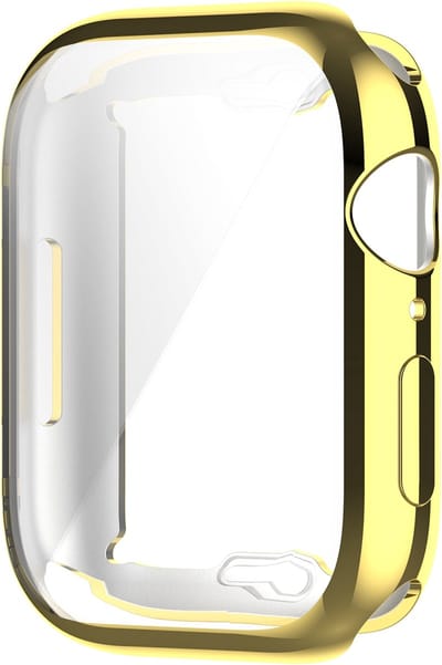 By Qubix - Siliconen case (volledig beschermd) 45mm - Goud - Geschikt voor Apple watch 45mm hoesje - screenprotector - Bescherming iWatch - Bescherm hoesje