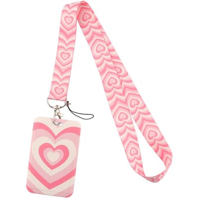 Lanière Colorée en Forme de Cœur avec Porte-Badge d'Identification | Sangle Durable et Confortable pour Femmes, Filles, Étudiants, Enseignants, Infirmières, Médecins, Employés de Bureau rose