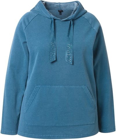 Ulla Popken - Dames - Hoodie vintage look versierd koord lange mouwen - Petrol - Maat 42+