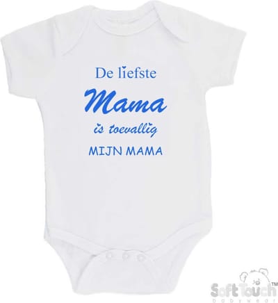 100% katoenen Romper "De liefste mama is toevallig mijn mama" Jongens Katoen Wit/blauw Maat 62/68