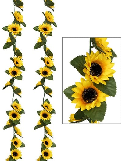 Atmosphera Kunstbloemen slinger zonnebloemen - 2x - 180 cm - geel/groen - decoratie - versiering