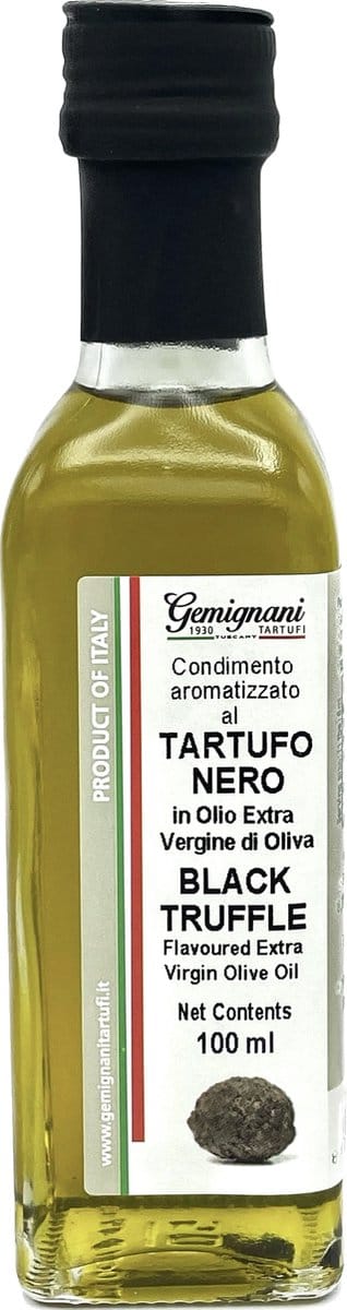 Gemignani zwarte truffel olie met kleine stukjes zwarte truffel truffelolie
