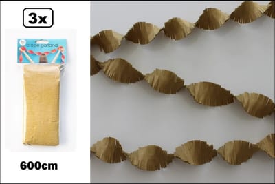 3x Crepe guirlande goud 600cm - verjaardag vlaglijn festival thema feest gold party