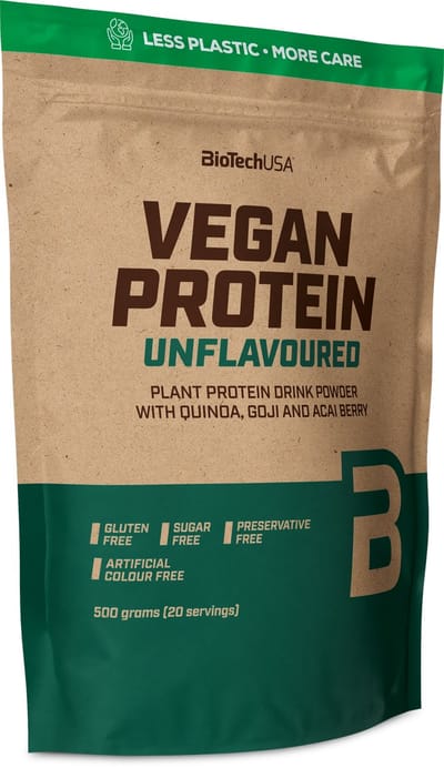 BioTechUSA Vegan Protein | Shake op basis van rijst en erwten met superfoods en aminozuren | Suiker-, lactose- en glutenvrij, 500 g, Niet-gearomatiseerde