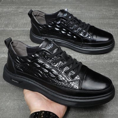 Nieuwe Trendy Herenschoenen Instappers Echt Leer Skate Schoenen Heren Krokodillenpatroon Lage Top Casual Sneakers voor Heren 44 black