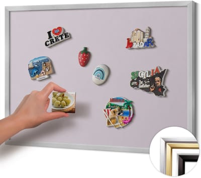 Wallfluent - Paars Magneetbord in Effen Kleuren - 70 cm x 50 cm - Magneetbord met Zilveren Frame - Lila kleur - Magnetisch Bord voor Magneten - Magneetbord voor Reissouvenirs - Magneetbord voor Foto's en Notities