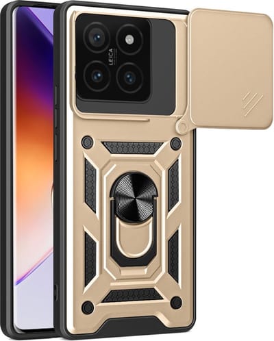 Coverup Hoesje - Geschikt voor Xiaomi 14T Hoesje - Coverup Armor Ring Kickstand Back Cover met Camera Shield - Goud