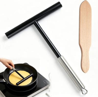 Crêpe Deegverdelers - Pannenkoek Spatels - Gelijkmatig Bakken - Roestvrij Staal & Nylon - 2 Delig - Zilver Zwart