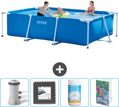 Intex Rechthoekig Frame Zwembad - 300 x 200 x 75 cm - Blauw - Inclusief Zwembadfilterpomp - Vloertegels - Chloor - Zwembadgids