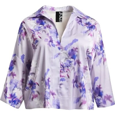 Bloes met lange mouwen, puntige kraag, bloemenprint voor dames Mat Fashion