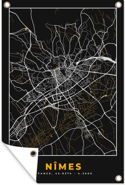Muurdecoratie Plattegrond - Nîmes - Stadskaart - Kaart - Frankrijk - 120x180 cm - Tuinposter - Tuindoek