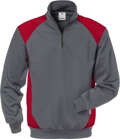 Fristads Sweater Met Korte Rits 7048 Shv - Grijs/Rood - 2XL