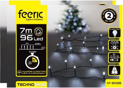 Feeric lights Kerstverlichting - 2x - helder wit - 7 m- 96 led lampjes - zwart snoer - batterij