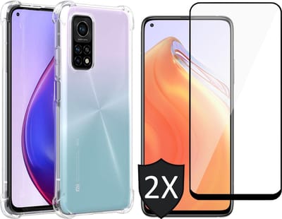 Hoesje geschikt voor Xiaomi Mi 10T - Transparant Shock Proof Cover Case + 2x Screenprotector Tempered Glass Full Screen Protector Glas