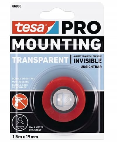 Tesa PRO Serie - Transparante Montage Tape - 1,5m x 19mm - UV-bestendig