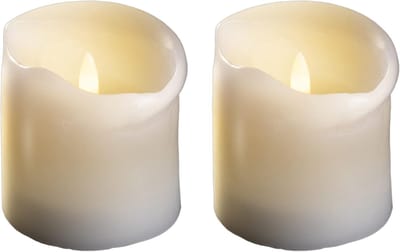 Set van 2 middelgrote LED-pilaarkaarsen - echte waskaars met bewegende, flikkerende vlam - timerfunctie voor 6 uur warm wit licht 7,5 cm diameter 12,5 cm hoogte - 2 AA-batterijen vereist