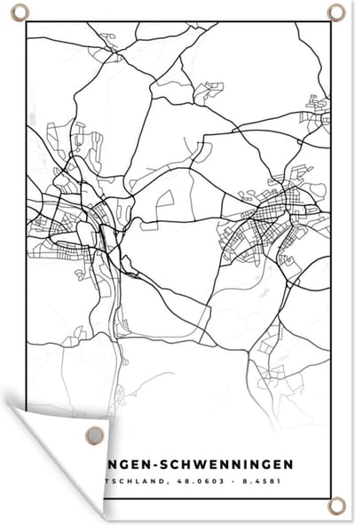 Muurdecoratie Plattegrond - Villingen-Schwenningen - Kaart - Stadskaart - 120x180 cm - Tuinposter - Tuindoek