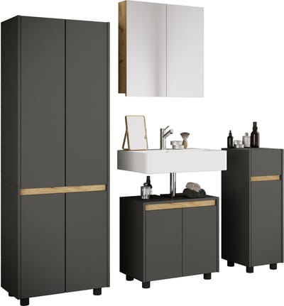 VCM 4-tlg. Badmöbel Set mit Waschbeckenunterschrank, breiter Hochschrank, Midischrank & Spiegelschrank - Cosila XL