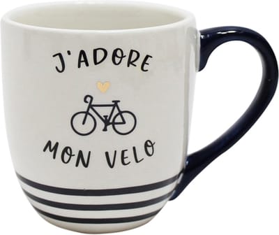 Dekoratief | Mok 'J adore Mon V?lo', wit/zwart/goud, keramiek, 10x10x12cm | A245545